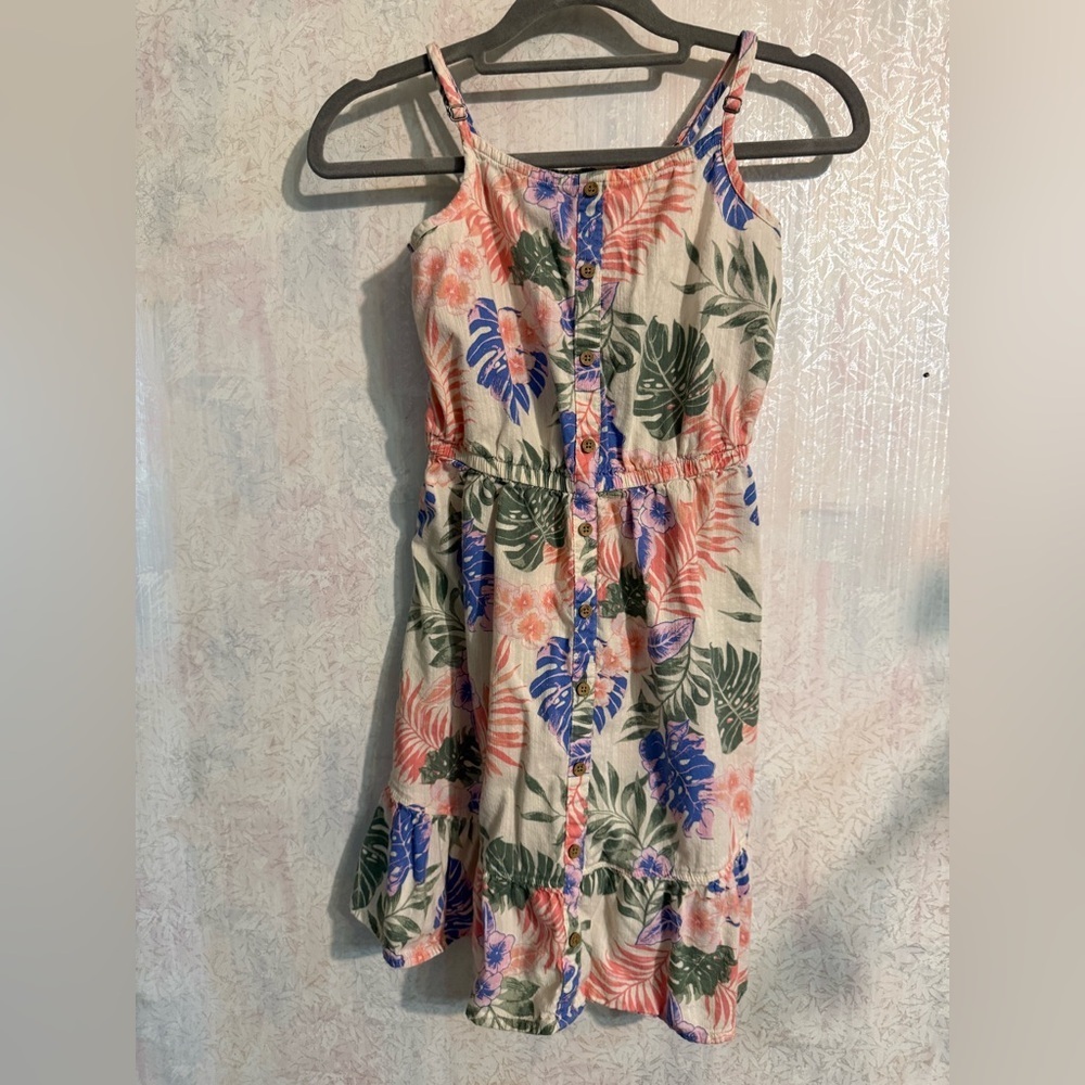 SO Tropical Floral Spaghetti Straps, Button Down Dress, Summertime Cotton Blend